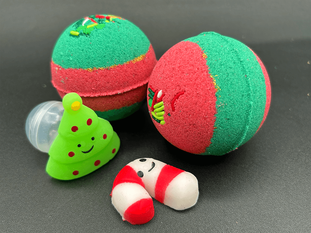 Holiday Kids Bath Bomb with Christmas Squishy Mochi Toy Inside - Berwyn Betty's Bath & Body Shop