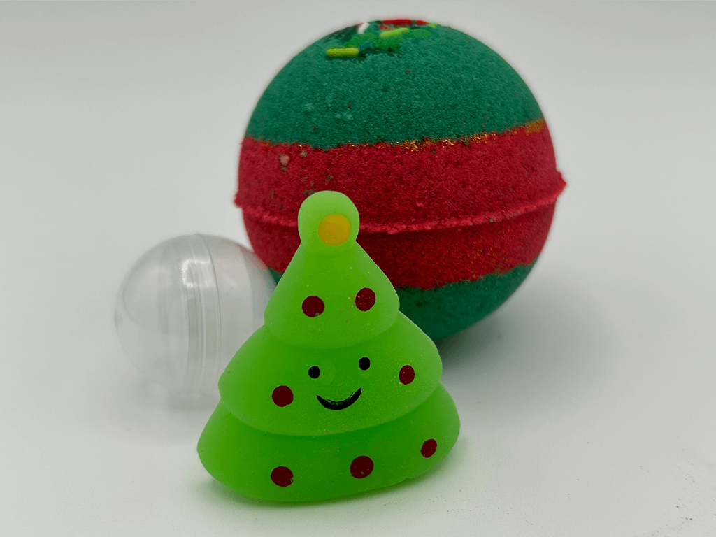 Holiday Kids Bath Bomb with Christmas Squishy Mochi Toy Inside - Berwyn Betty's Bath & Body Shop