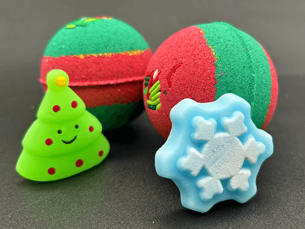 Holiday Kids Bath Bomb with Christmas Squishy Mochi Toy Inside - Berwyn Betty's Bath & Body Shop