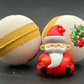 Holiday Kids Bath Bomb with Holiday Figure Pullback Racer Inside - White/Gold - Berwyn Betty's Bath & Body Shop