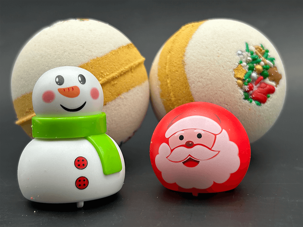 Holiday Kids Bath Bomb with Holiday Figure Pullback Racer Inside - White/Gold - Berwyn Betty's Bath & Body Shop