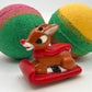 Holiday Kids Bath Bomb with Reindeer Racer Inside - Maroon/Gold/Green - Berwyn Betty's Bath & Body Shop