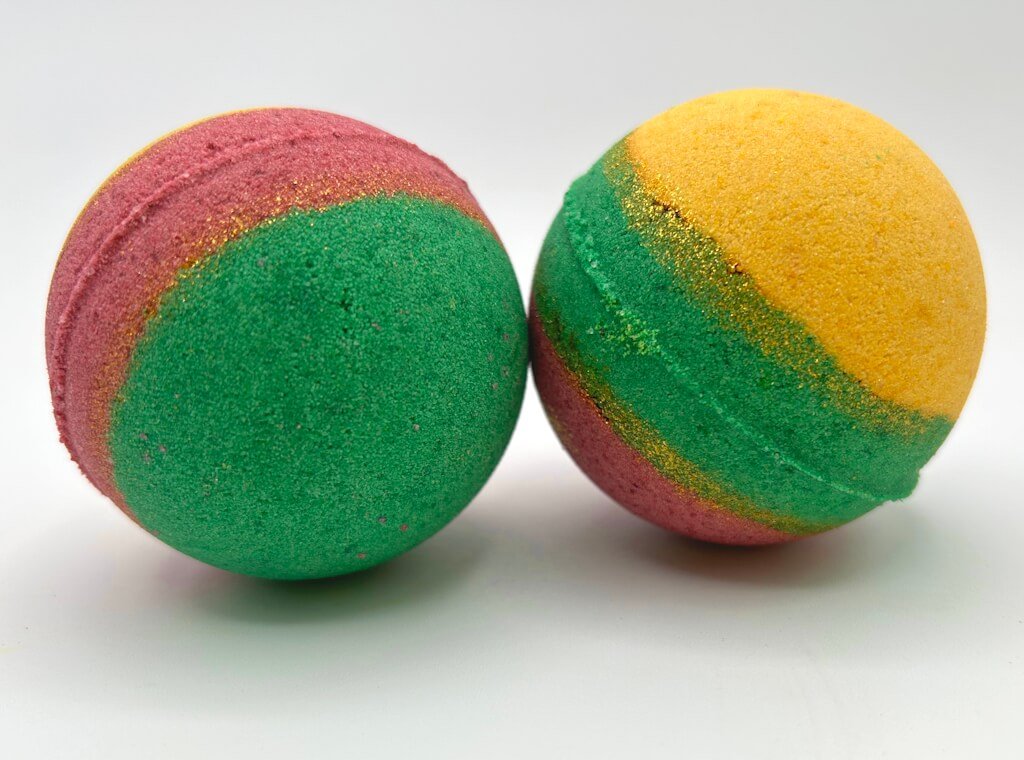 Holiday Kids Bath Bomb with Reindeer Racer Inside - Maroon/Gold/Green - Berwyn Betty's Bath & Body Shop