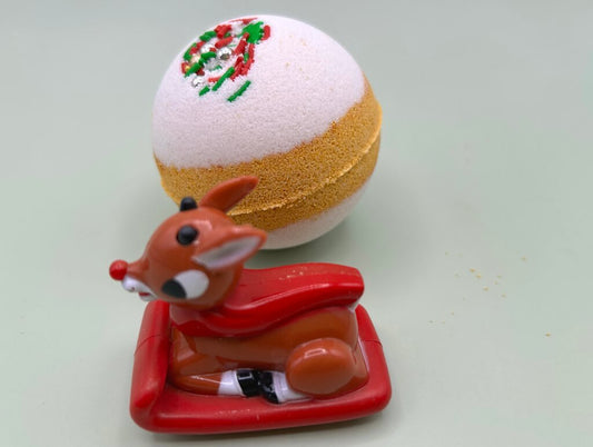 Holiday Kids Bath Bomb with Reindeer Racer Inside - White/Gold - Berwyn Betty's Bath & Body Shop