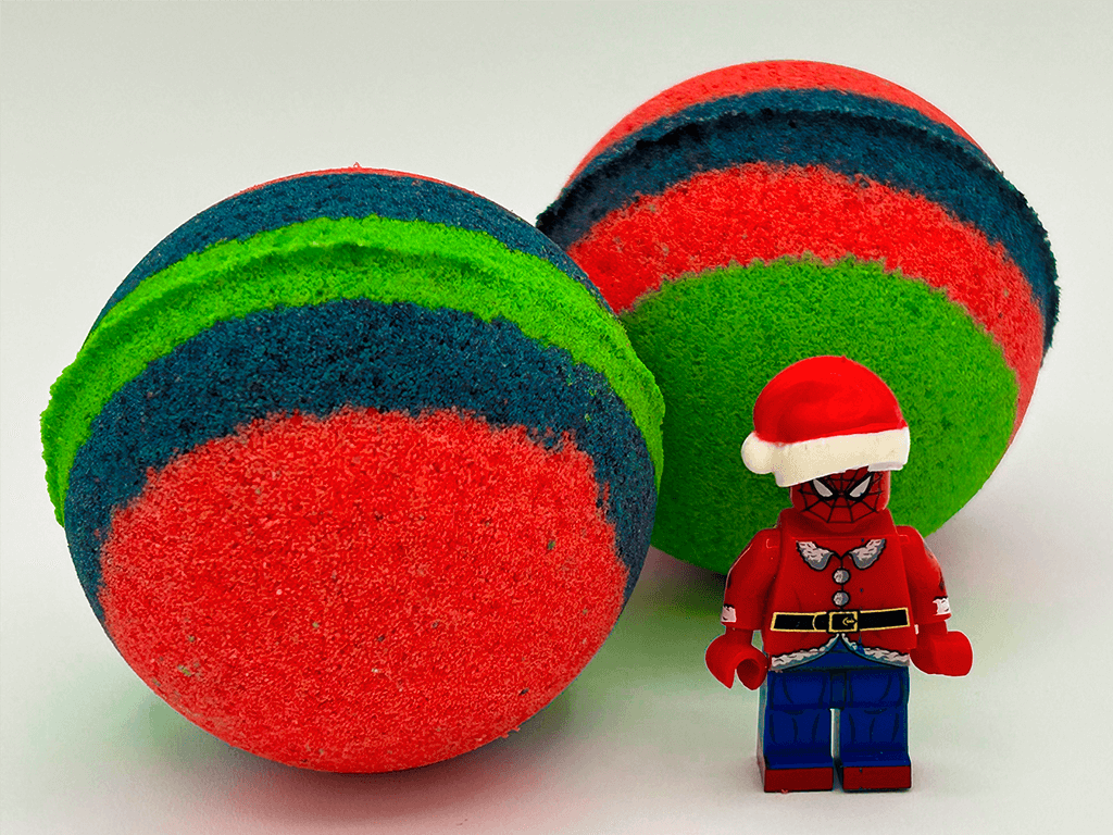 Holiday Spiderman Kids Bath Bomb with Christmas Edition Spiderman Minifigure Inside - Berwyn Betty's Bath & Body Shop