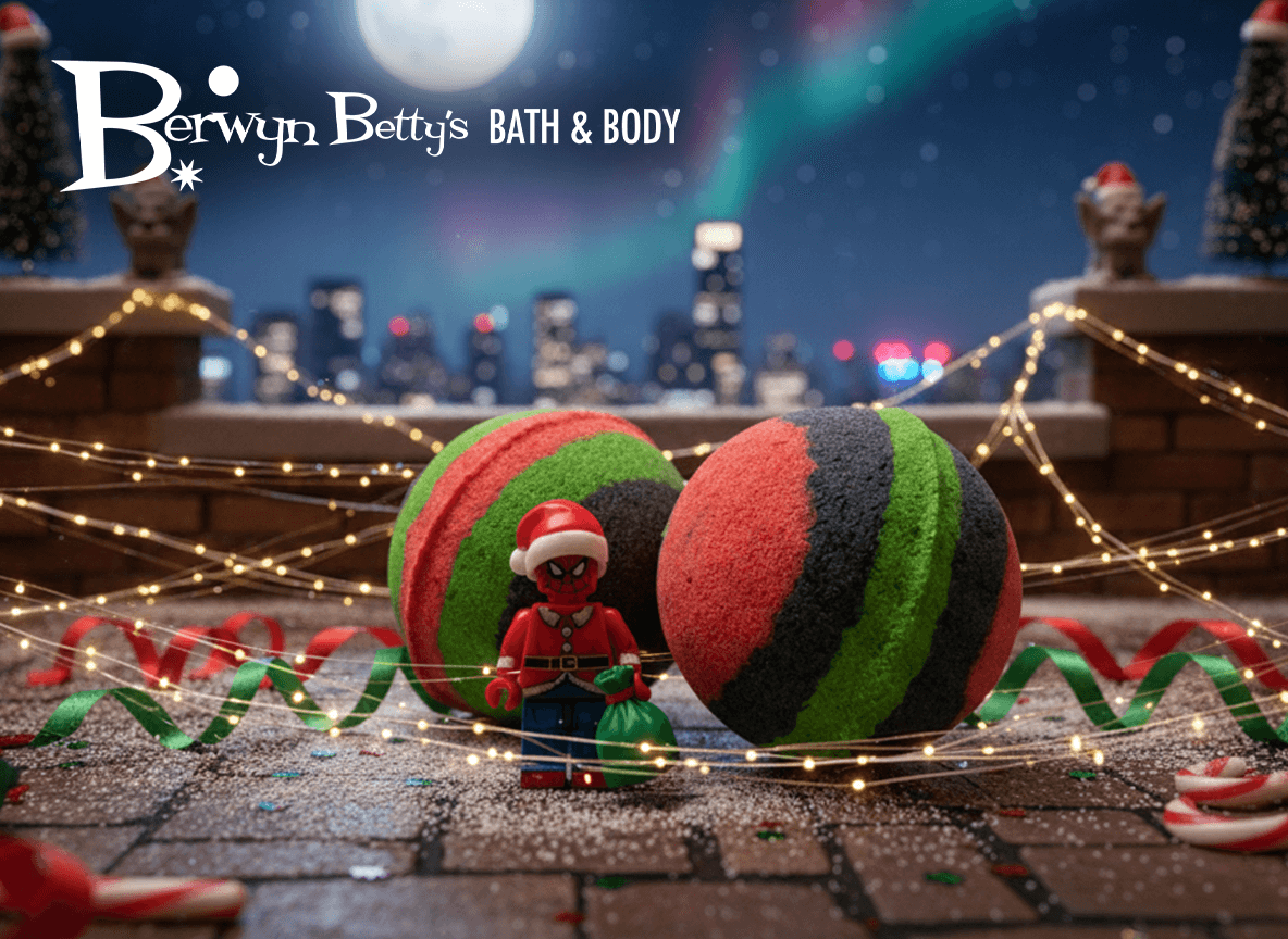 Holiday Spiderman Kids Bath Bomb with Christmas Edition Spiderman Minifigure Inside - Berwyn Betty's Bath & Body Shop