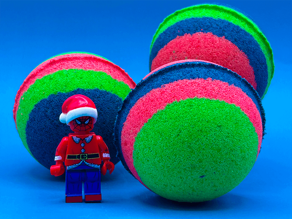 Holiday Spiderman Kids Bath Bomb with Christmas Edition Spiderman Minifigure Inside - Berwyn Betty's Bath & Body Shop