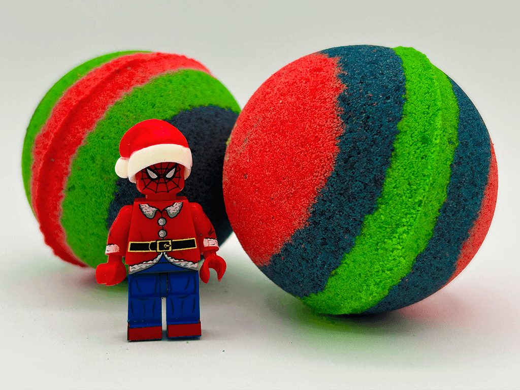 Holiday Spiderman Kids Bath Bomb with Christmas Edition Spiderman Minifigure Inside - Berwyn Betty's Bath & Body Shop