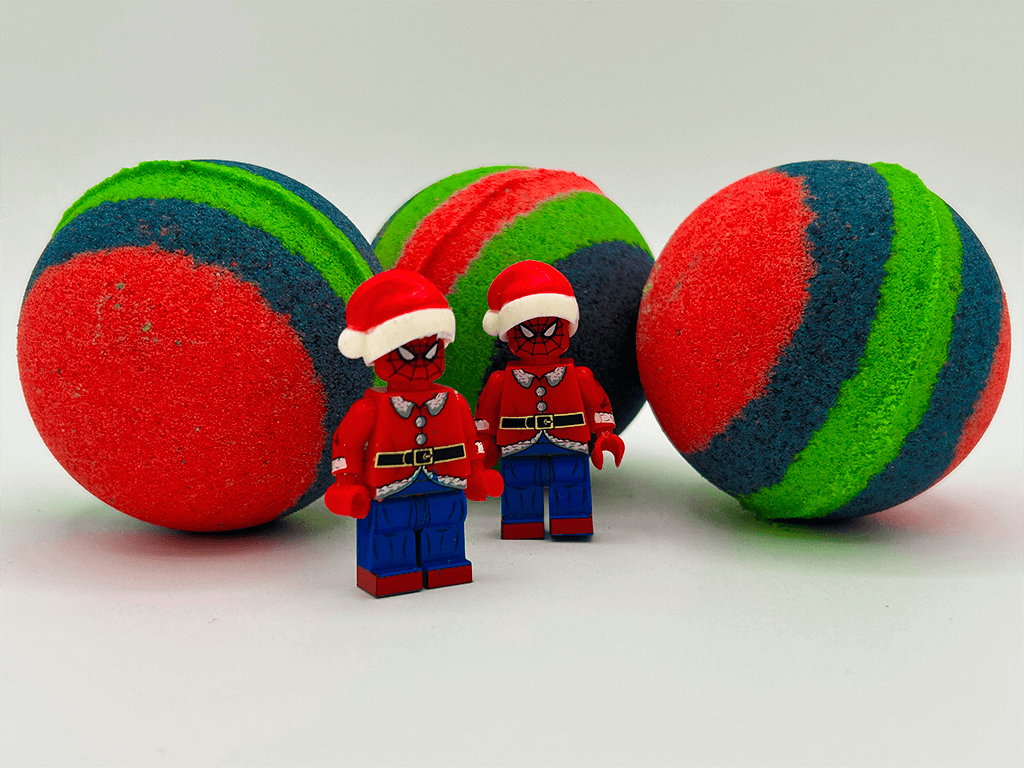 Holiday Spiderman Kids Bath Bomb with Christmas Edition Spiderman Minifigure Inside - Berwyn Betty's Bath & Body Shop