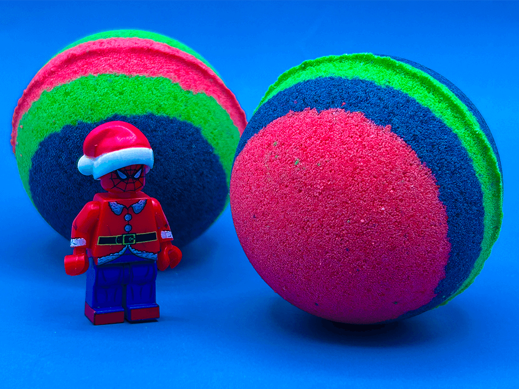 Holiday Spiderman Kids Bath Bomb with Christmas Edition Spiderman Minifigure Inside - Berwyn Betty's Bath & Body Shop