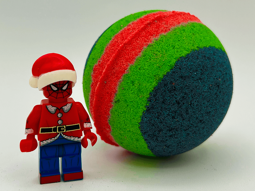 Holiday Spiderman Kids Bath Bomb with Christmas Edition Spiderman Minifigure Inside - Berwyn Betty's Bath & Body Shop