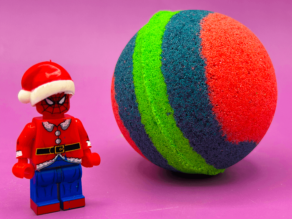 Holiday Spiderman Kids Bath Bomb with Christmas Edition Spiderman Minifigure Inside - Berwyn Betty's Bath & Body Shop