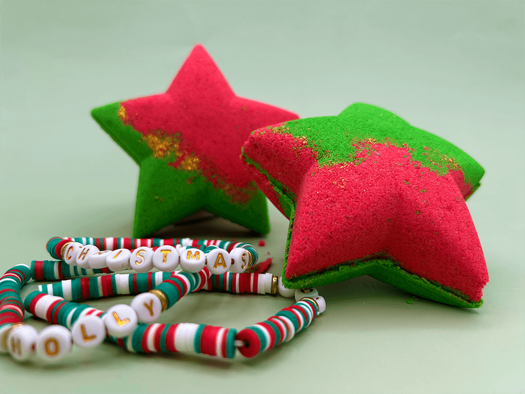 Holiday Star Kids Bath Bomb with Christmas Bracelet Inside - Berwyn Betty's Bath & Body Shop