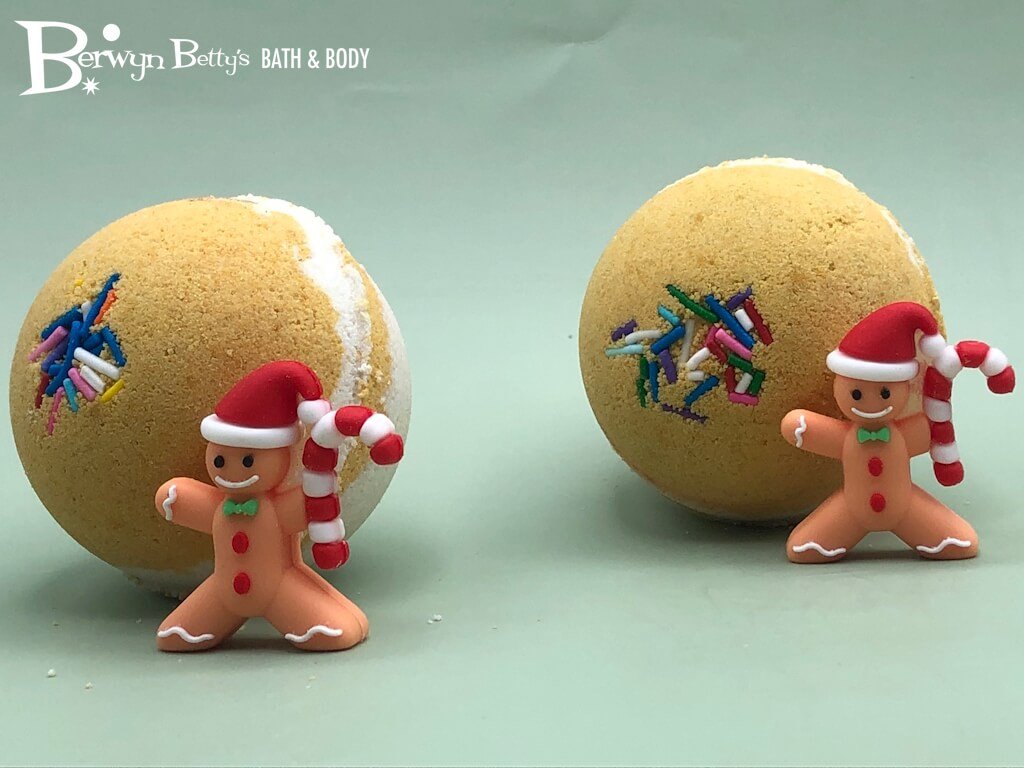 Holiday Stocking Stuffer Kids Bath Bomb with Gingerbread Guy Inside - Berwyn Betty's Bath & Body Shop
