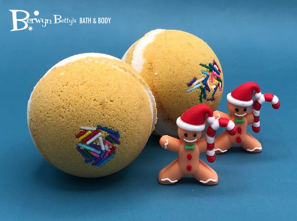 Holiday Stocking Stuffer Kids Bath Bomb with Gingerbread Guy Inside - Berwyn Betty's Bath & Body Shop
