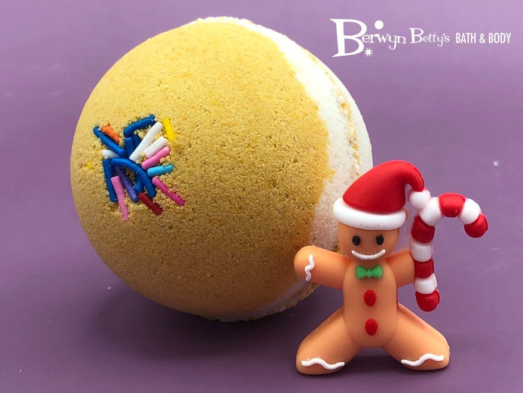 Holiday Stocking Stuffer Kids Bath Bomb with Gingerbread Guy Inside - Berwyn Betty's Bath & Body Shop