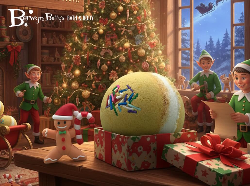 Holiday Stocking Stuffer Kids Bath Bomb with Gingerbread Guy Inside - Berwyn Betty's Bath & Body Shop