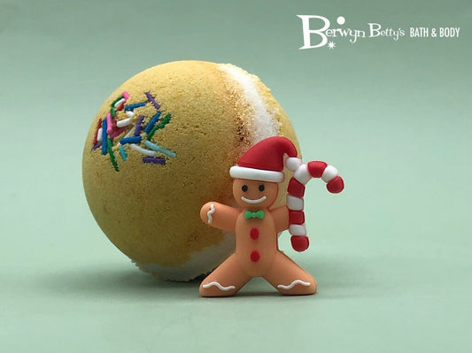 Holiday Stocking Stuffer Kids Bath Bomb with Gingerbread Guy Inside - Berwyn Betty's Bath & Body Shop