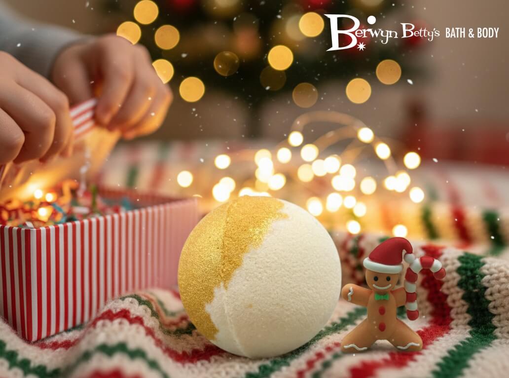 Holiday Stocking Stuffer Kids Bath Bomb with Gingerbread Guy Inside - Berwyn Betty's Bath & Body Shop