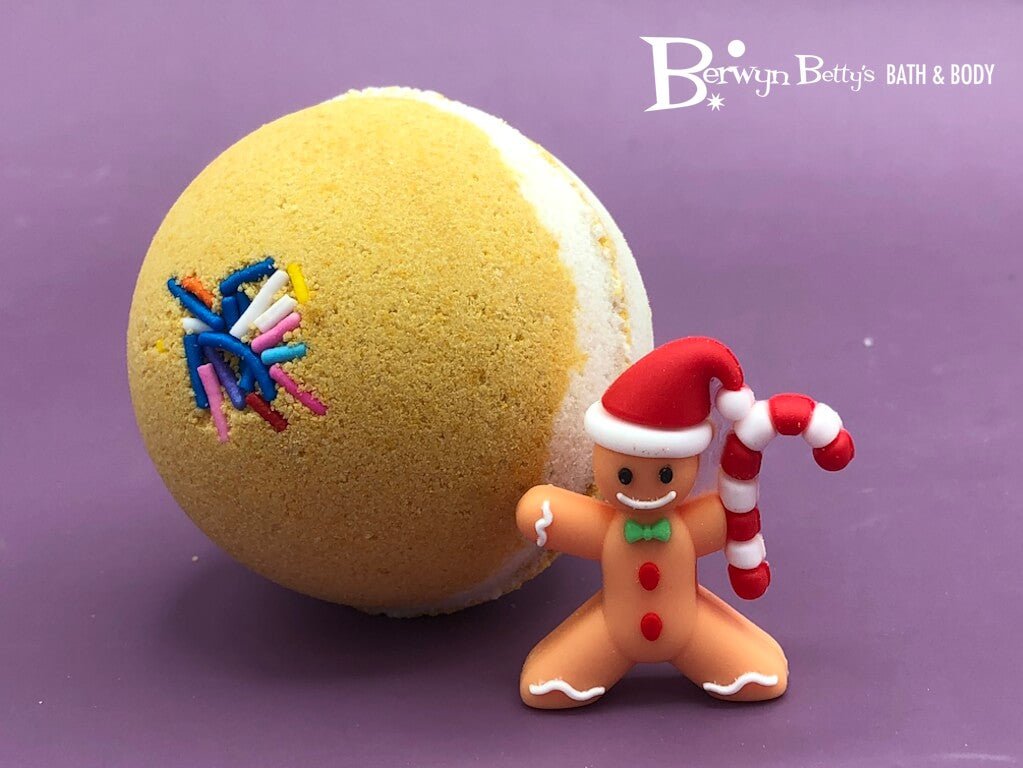 Holiday Stocking Stuffer Kids Bath Bomb with Gingerbread Guy Inside - Berwyn Betty's Bath & Body Shop