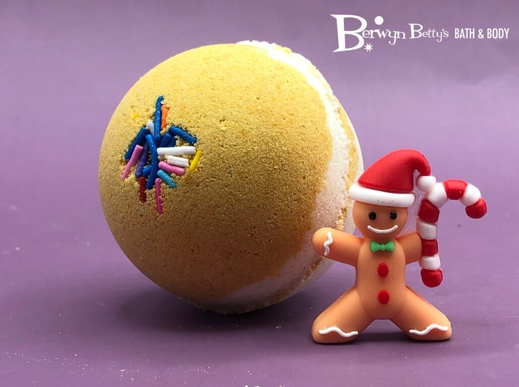 Holiday Stocking Stuffer Kids Bath Bomb with Gingerbread Guy Inside - Berwyn Betty's Bath & Body Shop