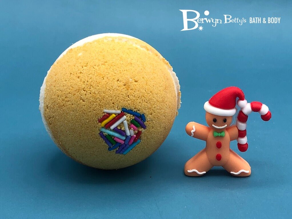 Holiday Stocking Stuffer Kids Bath Bomb with Gingerbread Guy Inside - Berwyn Betty's Bath & Body Shop