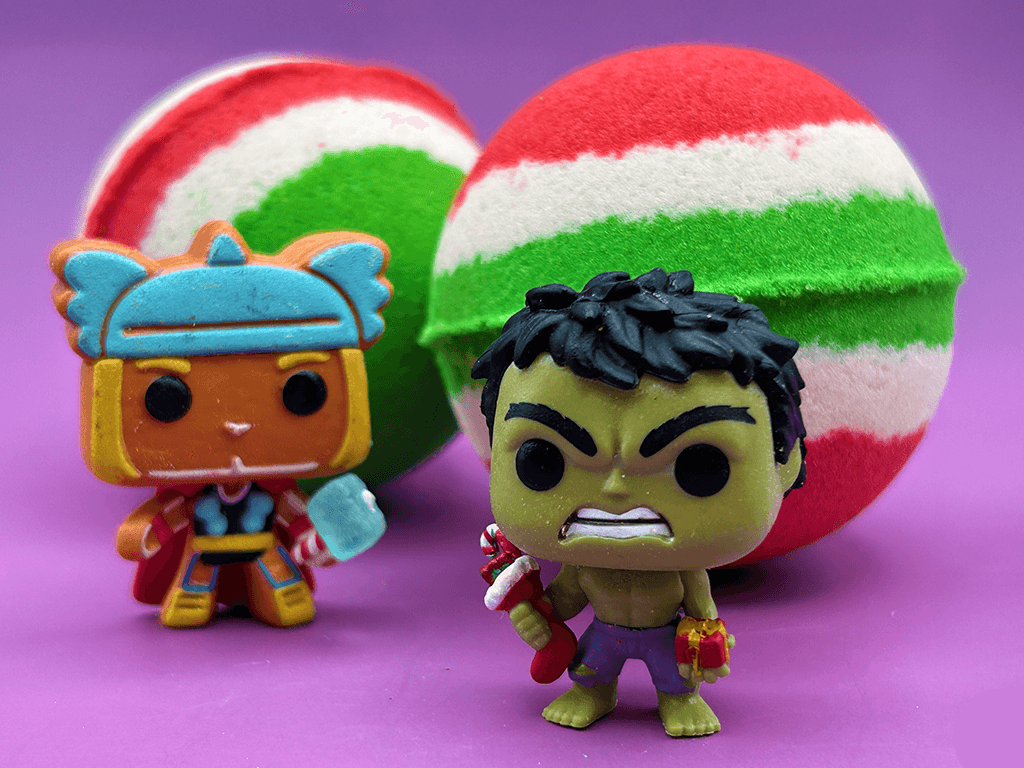 Holiday Superhero Kids Bath Bomb with Holiday Themed Superhero Toy Inside - Berwyn Betty's Bath & Body Shop