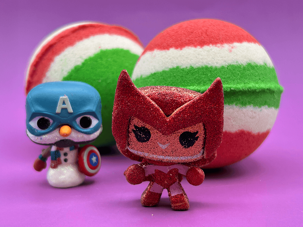 Holiday Superhero Kids Bath Bomb with Holiday Themed Superhero Toy Inside - Berwyn Betty's Bath & Body Shop