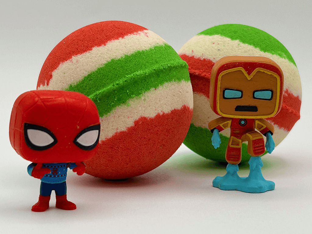 Holiday Superhero Kids Bath Bomb with Holiday Themed Superhero Toy Inside - Berwyn Betty's Bath & Body Shop