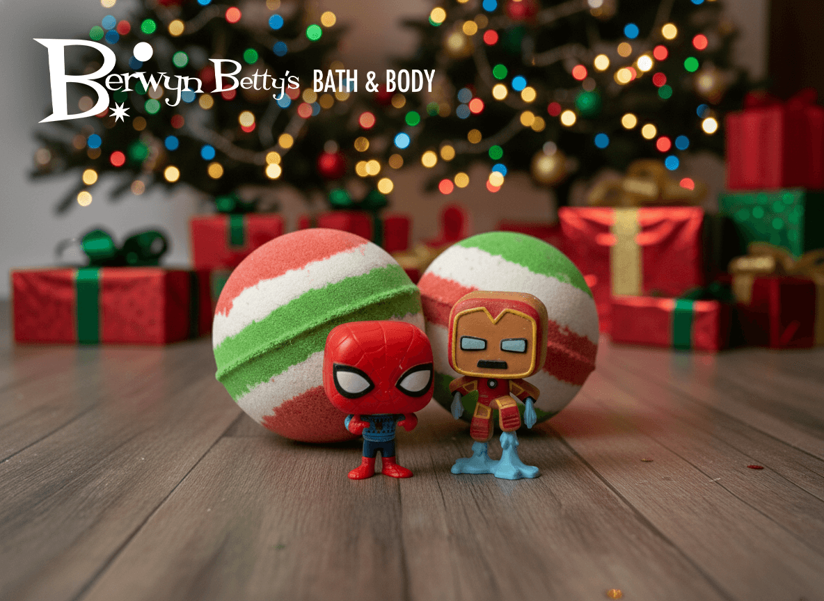 Holiday Superhero Kids Bath Bomb with Holiday Themed Superhero Toy Inside - Berwyn Betty's Bath & Body Shop