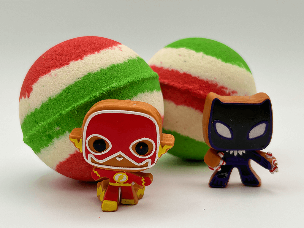 Holiday Superhero Kids Bath Bomb with Holiday Themed Superhero Toy Inside - Berwyn Betty's Bath & Body Shop