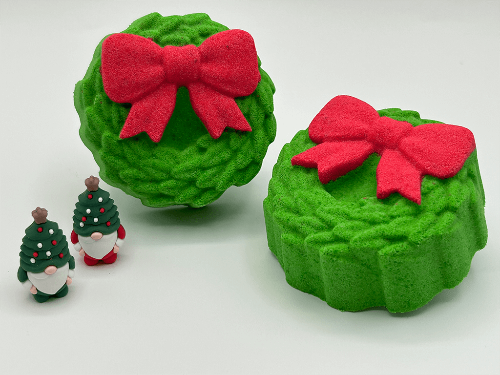 Holiday Wreath Kids Bath Bomb with Christmas Gnome Inside - Berwyn Betty's Bath & Body Shop