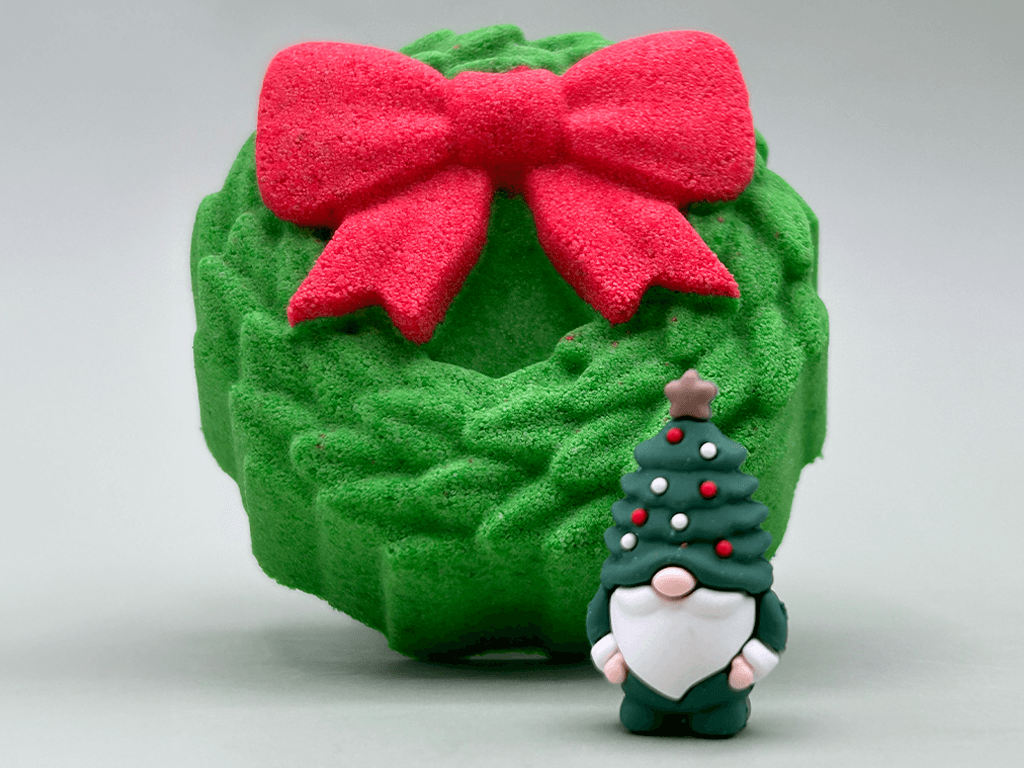 Holiday Wreath Kids Bath Bomb with Christmas Gnome Inside - Berwyn Betty's Bath & Body Shop