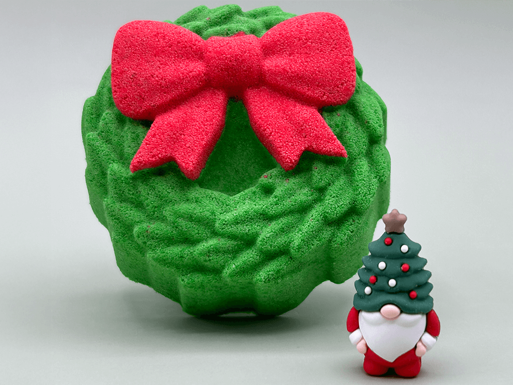 Holiday Wreath Kids Bath Bomb with Christmas Gnome Inside - Berwyn Betty's Bath & Body Shop