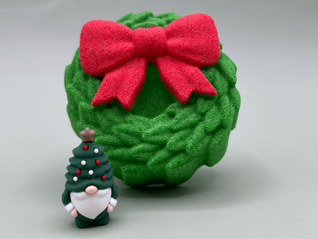 Holiday Wreath Kids Bath Bomb with Christmas Gnome Inside - Berwyn Betty's Bath & Body Shop