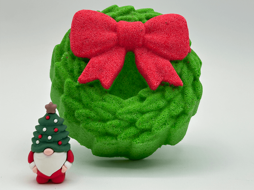 Holiday Wreath Kids Bath Bomb with Christmas Gnome Inside - Berwyn Betty's Bath & Body Shop