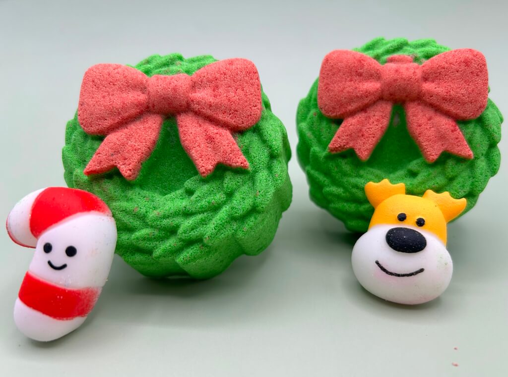 Holiday Wreath Kids Bath Bomb with Christmas Squishy Toy Inside - Berwyn Betty's Bath & Body Shop