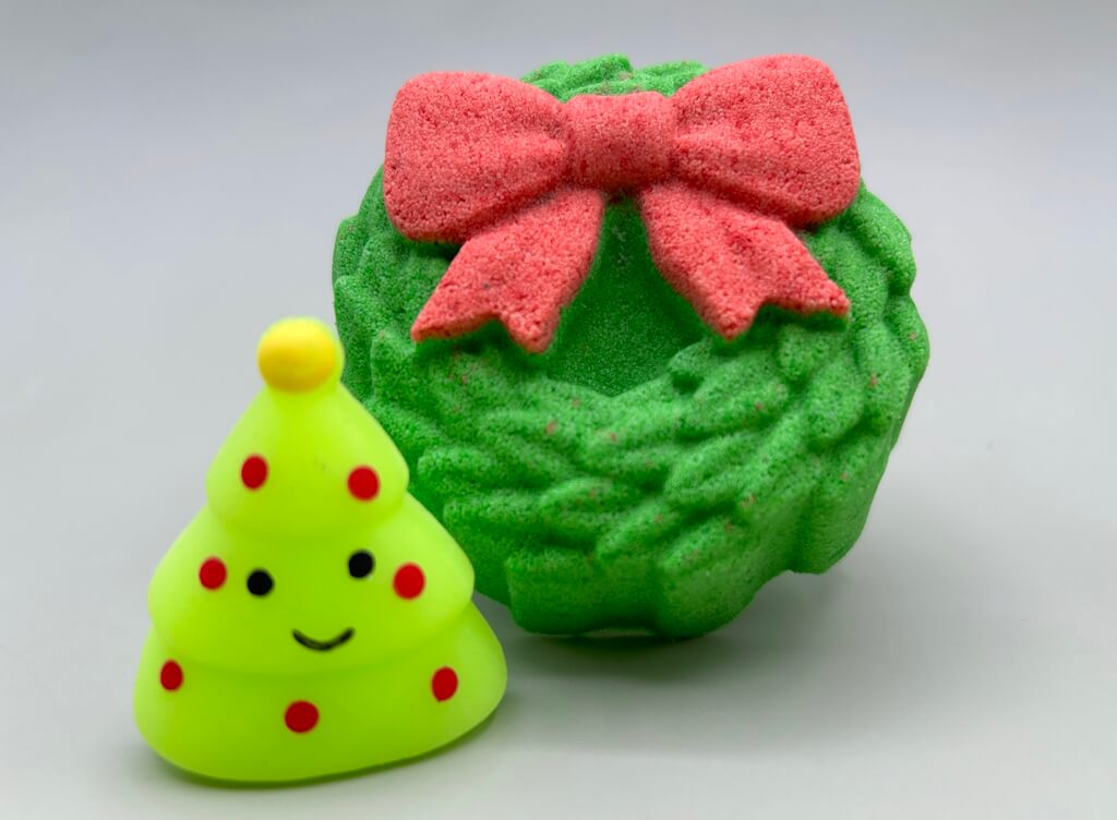 Holiday Wreath Kids Bath Bomb with Christmas Squishy Toy Inside - Berwyn Betty's Bath & Body Shop