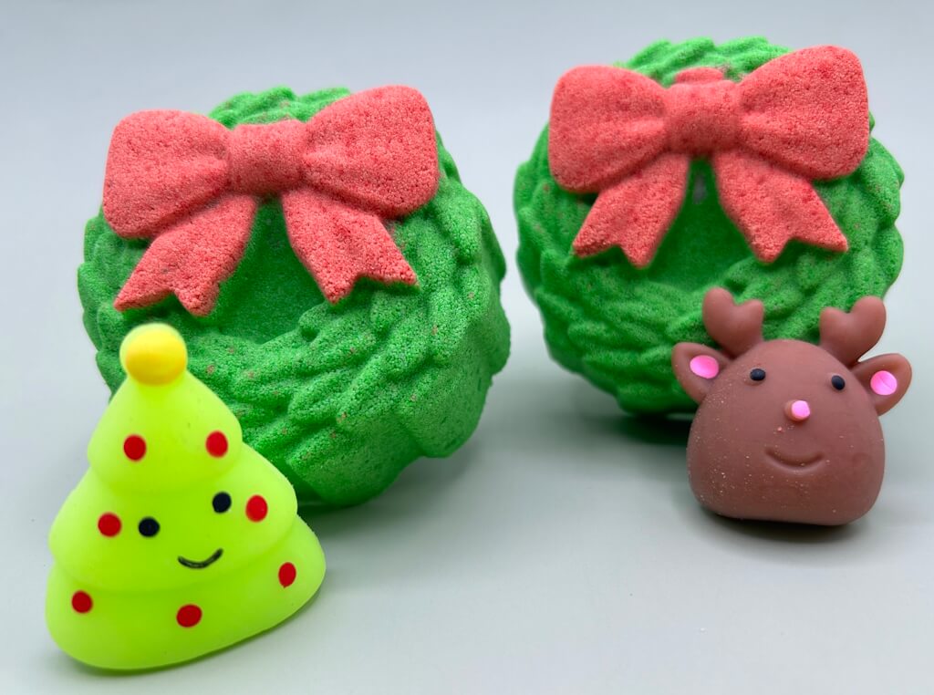 Holiday Wreath Kids Bath Bomb with Christmas Squishy Toy Inside - Berwyn Betty's Bath & Body Shop