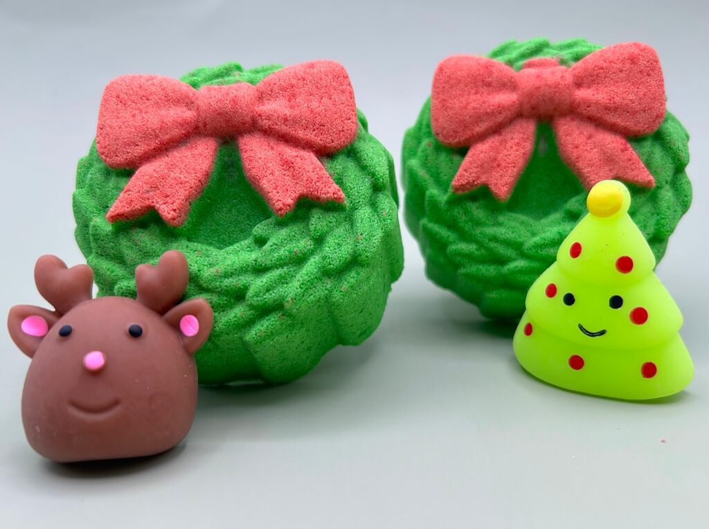 Holiday Wreath Kids Bath Bomb with Christmas Squishy Toy Inside - Berwyn Betty's Bath & Body Shop