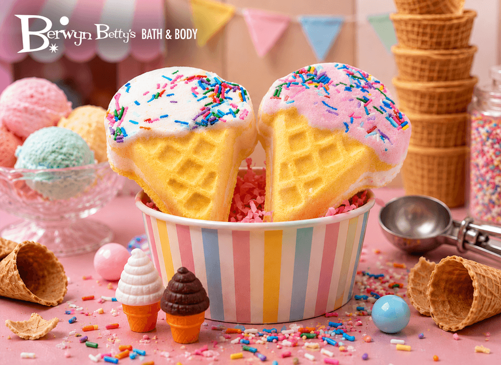 Ice Cream Cone Kids Bath Bomb with Ice Cream Eraser Inside - Berwyn Betty's Bath & Body Shop
