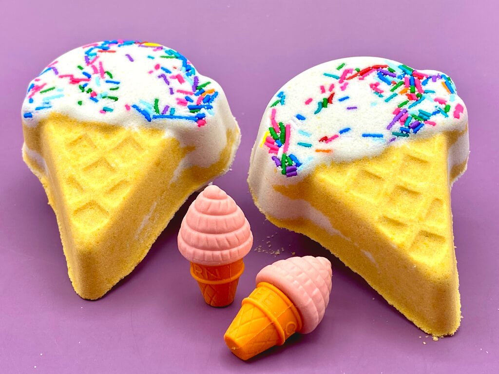 Ice Cream Cone Kids Bath Bomb with Ice Cream Eraser Inside - Berwyn Betty's Bath & Body Shop