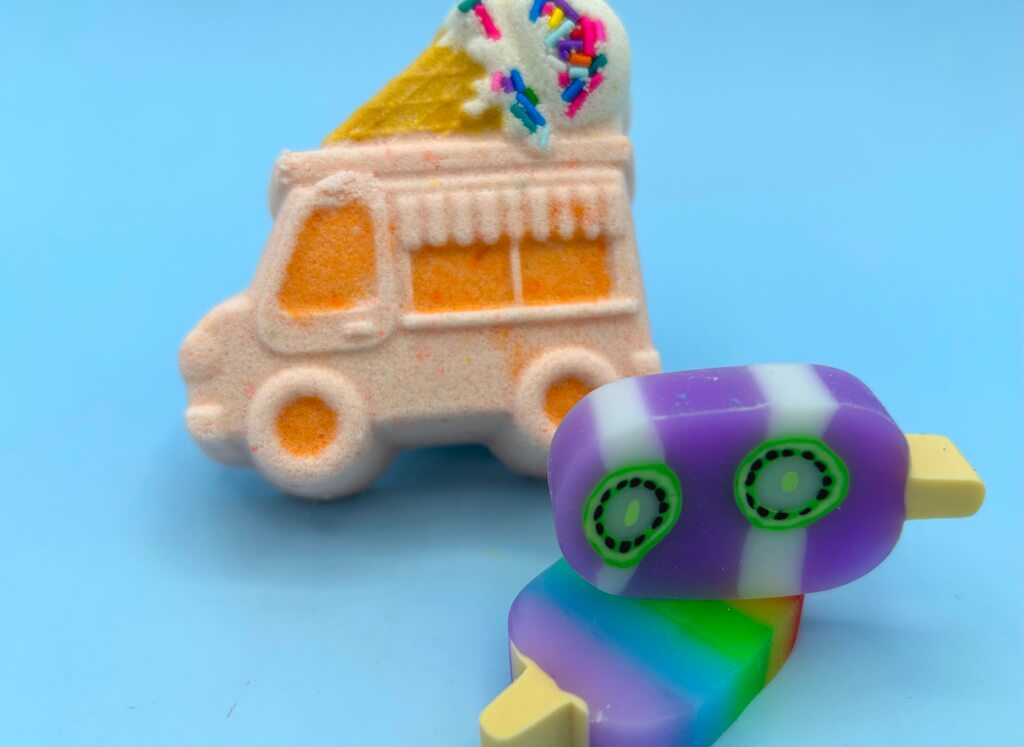 Ice Cream Truck Bath Bomb with Frozen Treat Eraser Inside - Berwyn Betty's Bath & Body Shop