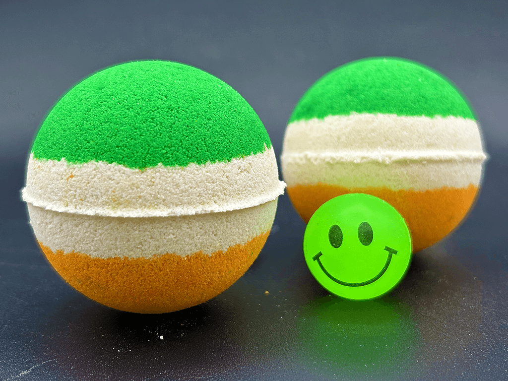 Irish Flag Striped Kids Bath Bomb with Smiley Face Bouncy Ball Inside - Berwyn Betty's Bath & Body Shop