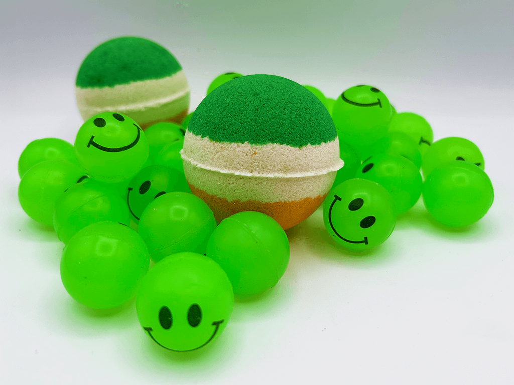 Irish Flag Striped Kids Bath Bomb with Smiley Face Bouncy Ball Inside - Berwyn Betty's Bath & Body Shop