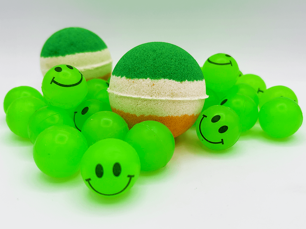 Irish Flag Striped Kids Bath Bomb with Smiley Face Bouncy Ball Inside - Berwyn Betty's Bath & Body Shop