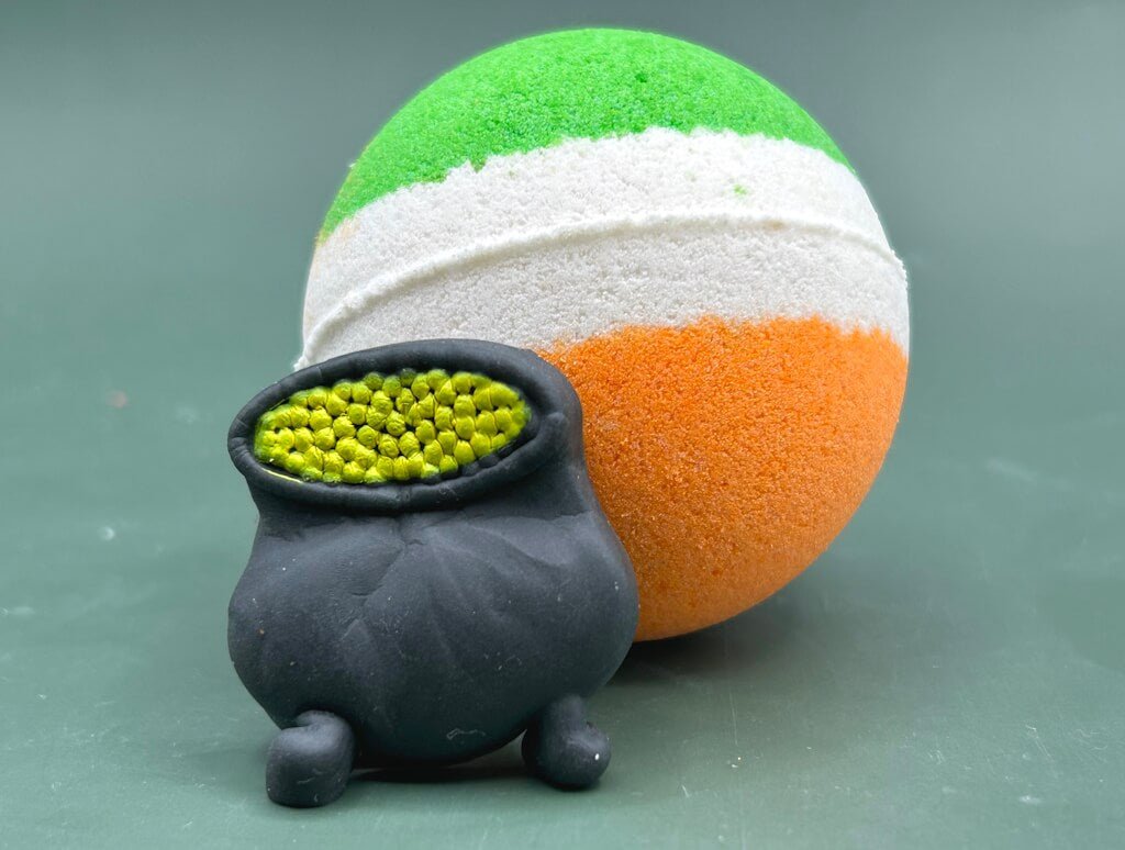 Irish Flag Striped Kids Bath Bomb with St Patrick’s Squishy Fidget Toy Inside - Berwyn Betty's Bath & Body Shop