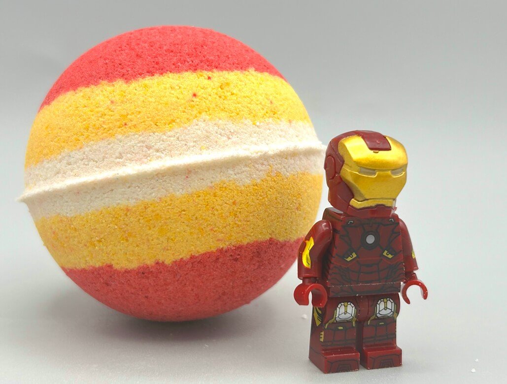 IRONMAN Kids Bath Bomb with Ironman Minifigure Toy Inside - Limited Edition - Berwyn Betty's Bath & Body Shop