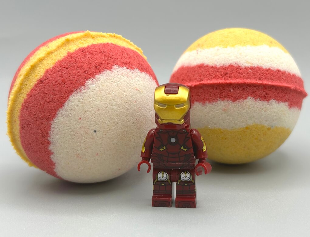 IRONMAN Kids Bath Bomb with Ironman Minifigure Toy Inside - Limited Edition - Berwyn Betty's Bath & Body Shop