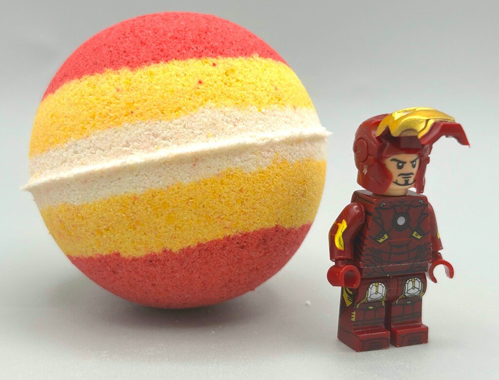 IRONMAN Kids Bath Bomb with Ironman Minifigure Toy Inside - Limited Edition - Berwyn Betty's Bath & Body Shop